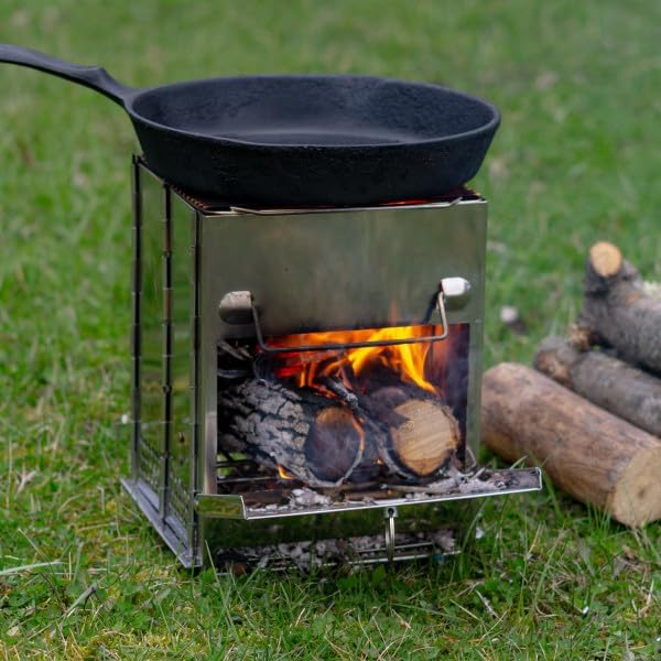 Camping Stove - Stainless-Steel Wood Burning - Portable Grill for Beach, Picnic, Camp or Backpacking - by Outdoors