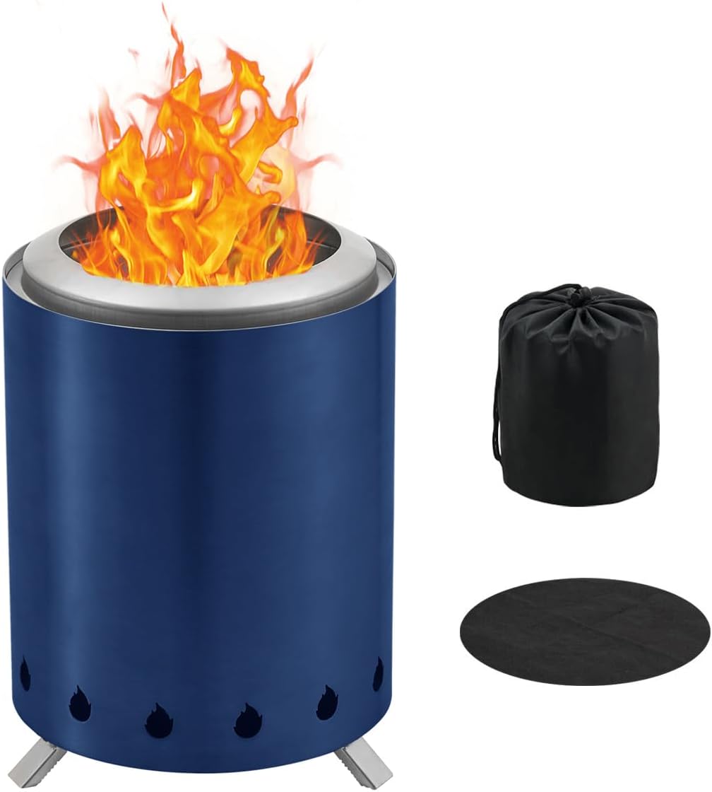 Solo Fire Pit with Stand, Smokeless Firepit for Outside, Stainless Steel Personal Stove Bonfire Fueled by Pellets or Wood, Birthday Gifts, Housewarming Gi- 5.9in x 8.2in,Blue