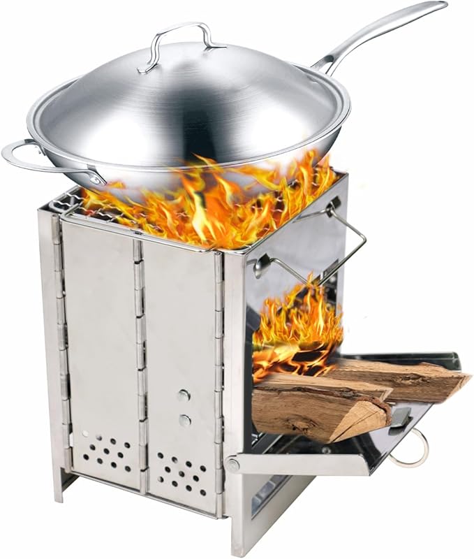 Backpacking Wood Stove, Foldable Camping Stove, Stainless Steel Foldable Camping Stove with Compact and Lightweight for Outdoor Cooking, Hiking Camping, Grilling, Picnic and BBQ, Small Size