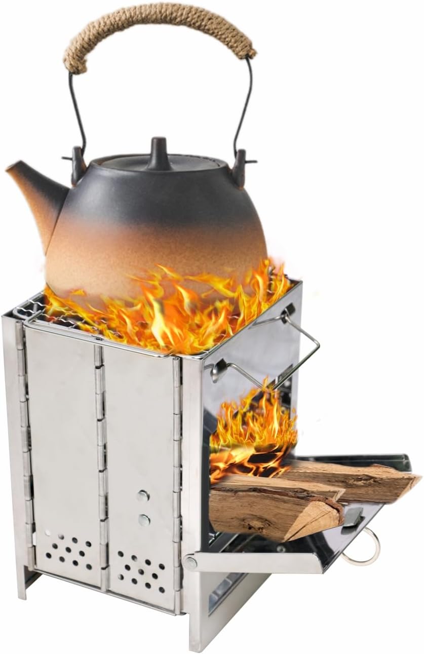 Backpacking Wood Stove, Foldable Camping Stove, Stainless Steel Foldable Camping Stove with Compact and Lightweight for Outdoor Cooking, Hiking Camping, Grilling, Picnic and BBQ, Small Size