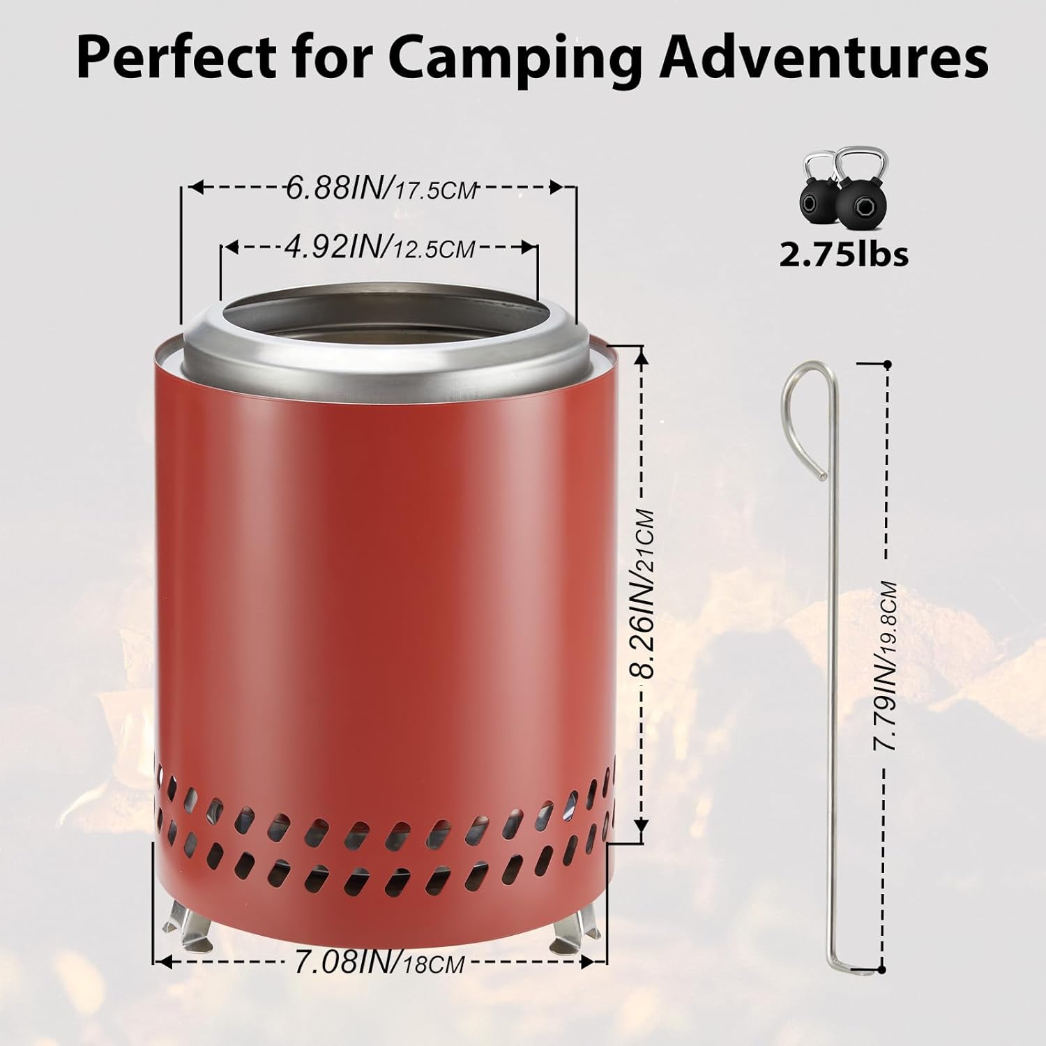 7 Inch Solo Stove, Small Wood Burning or Pellet Stove, Tabletop Fire Pit with Foldable Leg and Removable Ash, Smokeless, Portable Stainless Steel Firepits for Outdoor, Camping and Patio, Red - Image 2