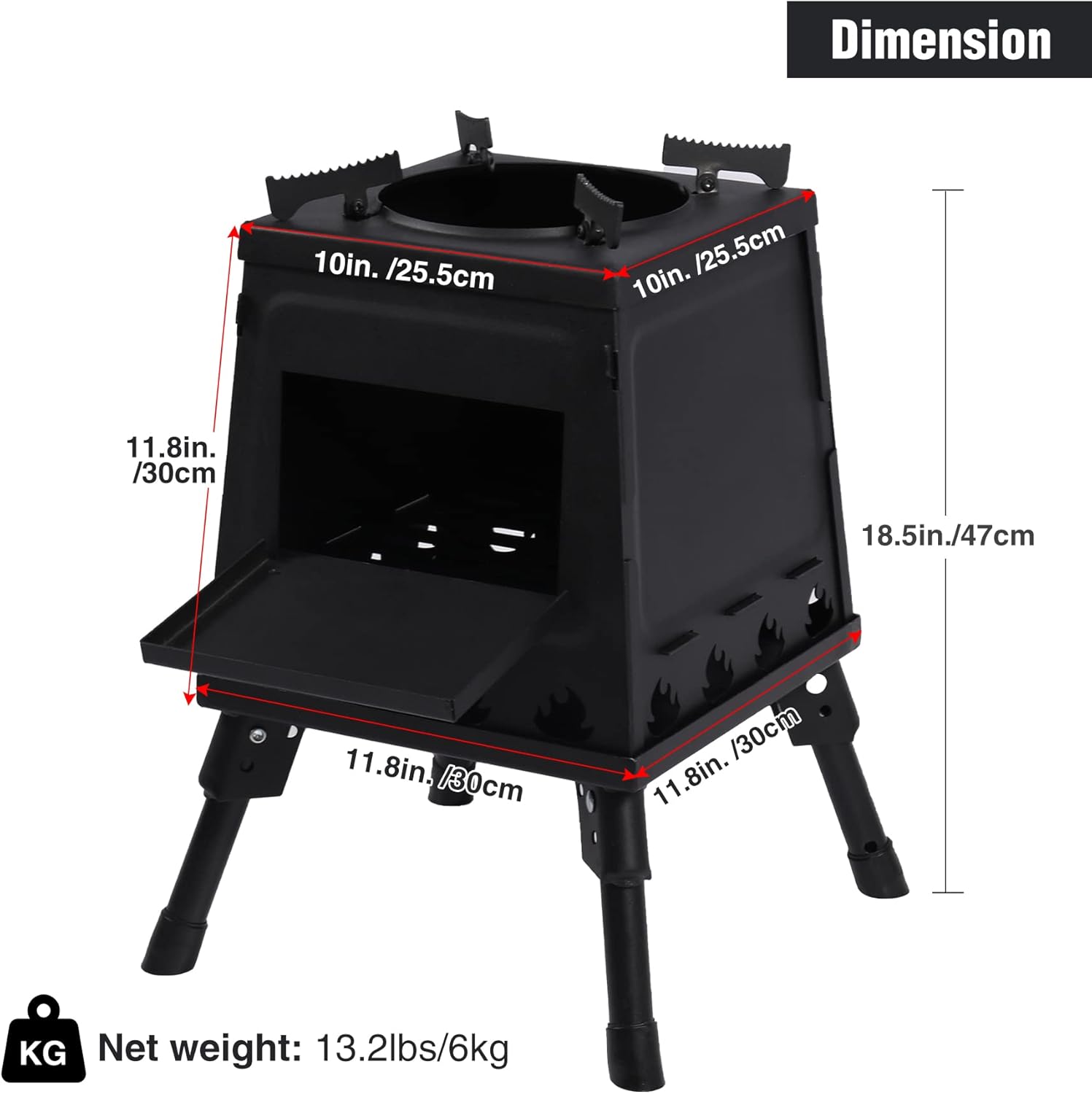 Wood Burning Portable for Backpacking, Charcoal Camping Stove with Handle and Carry Bag for Outdoor, Cooking, BBQ, RV, Survival, Black - Image 2