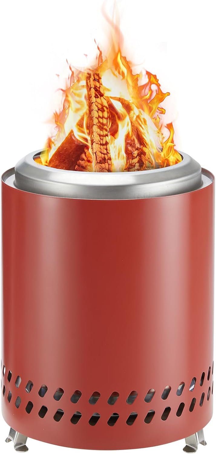 7 Inch Solo Stove, Small Wood Burning or Pellet Stove, Tabletop Fire Pit with Foldable Leg and Removable Ash, Smokeless, Portable Stainless Steel Firepits for Outdoor, Camping and Patio, Red