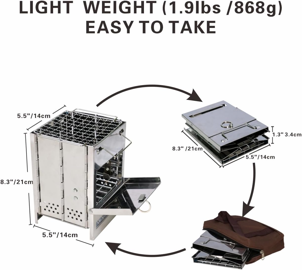 Backpacking Wood Stove, Foldable Camping Stove, Stainless Steel Foldable Camping Stove with Compact and Lightweight for Outdoor Cooking, Hiking Camping, Grilling, Picnic and BBQ, Small Size - Image 2