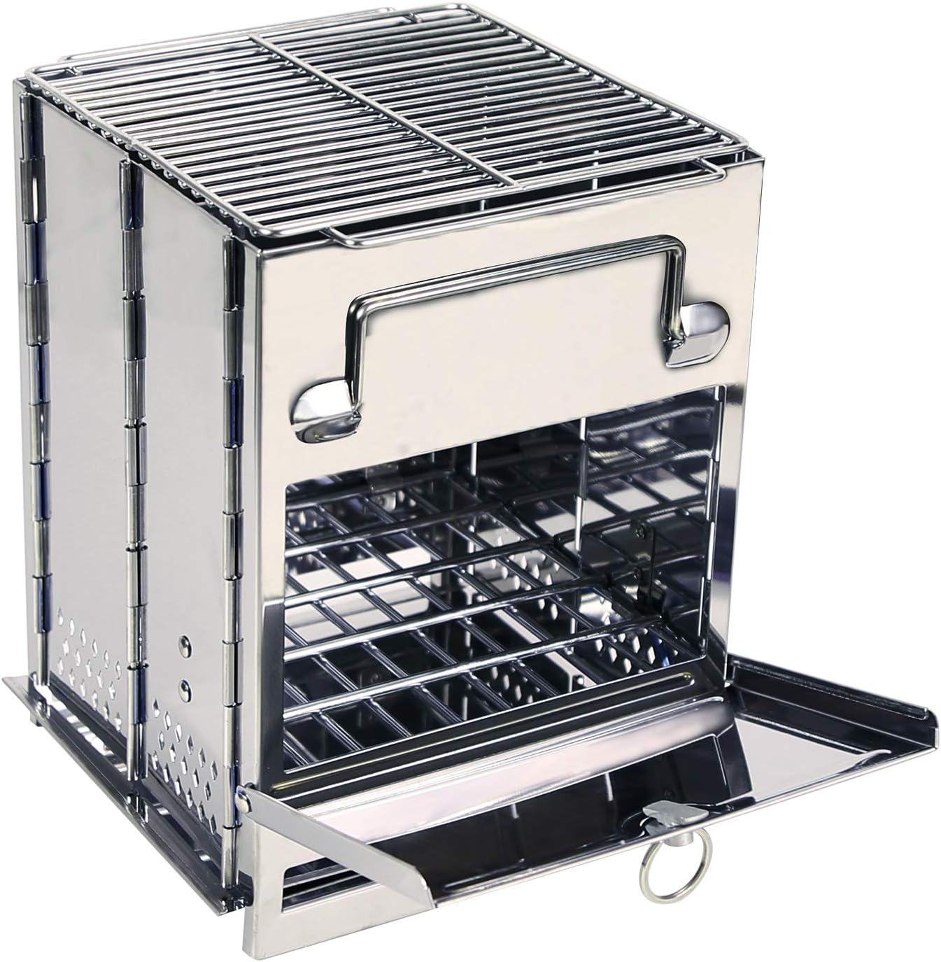 Wood Burning Folding Camp Stove Stainless Steel Grill, Portable Collapsible Backpacking Stove Survival for Hiking Outdoor Tent Camping Picnic BBQ, Large