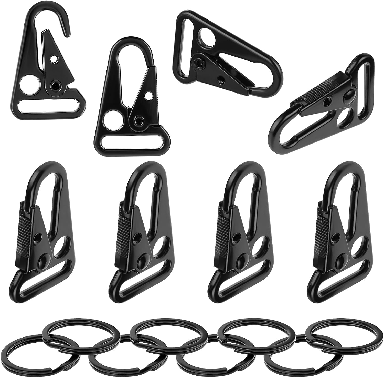 8 Sets Heavy Duty Keychain Clip for Keys Metal Sling Hook Black Carabiner Clip Keychain Hook Clip for Outdoors Bag Backpack Keychain Attachments with Key Rings