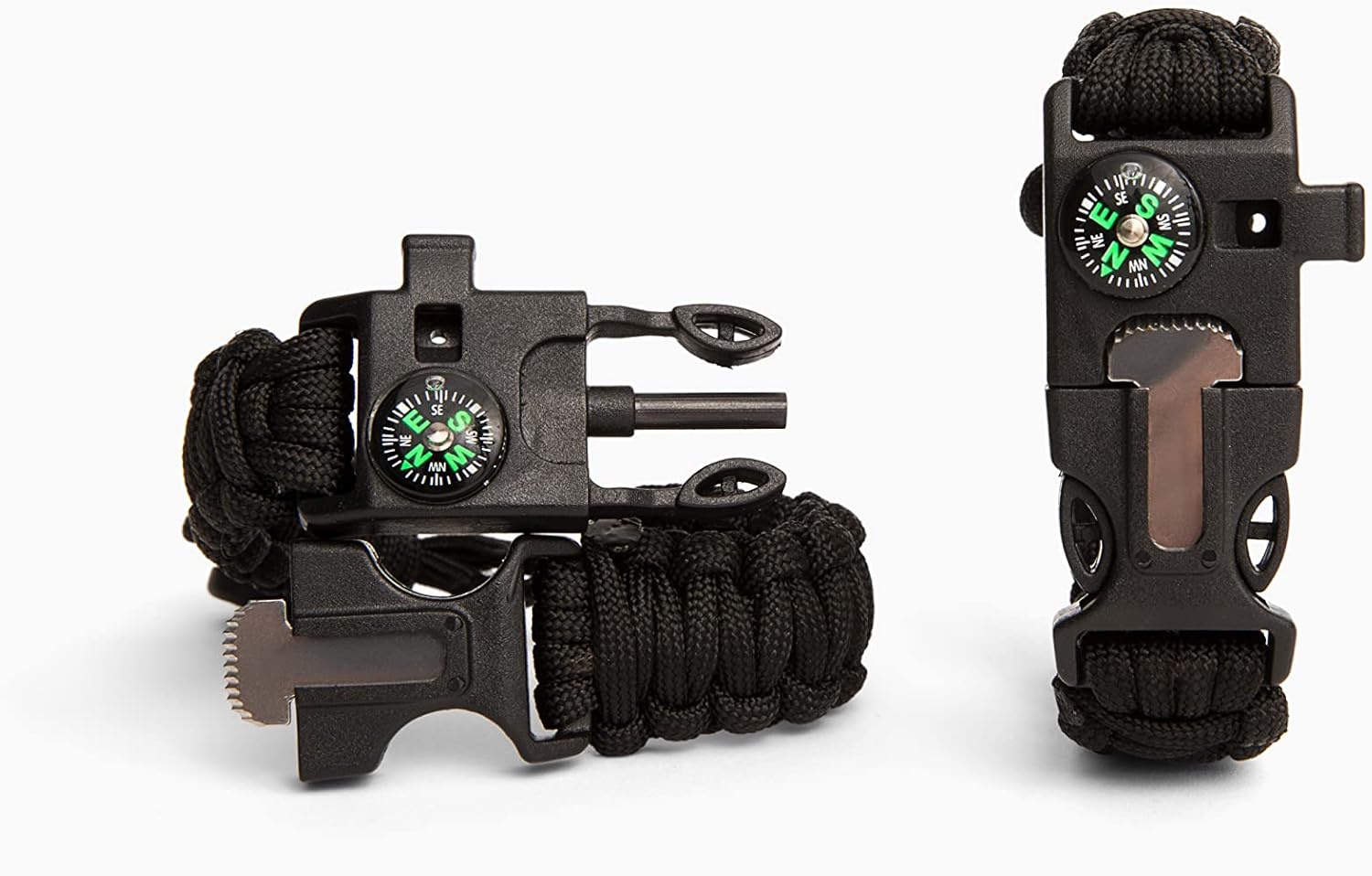 Paracord Bracelet and 5-in-1 Multi Tool Camping Gear - Includes Compass, Whistle, Wire Saw, Fire Starter and 10" Braided Paracord (Black/Green) - Image 2