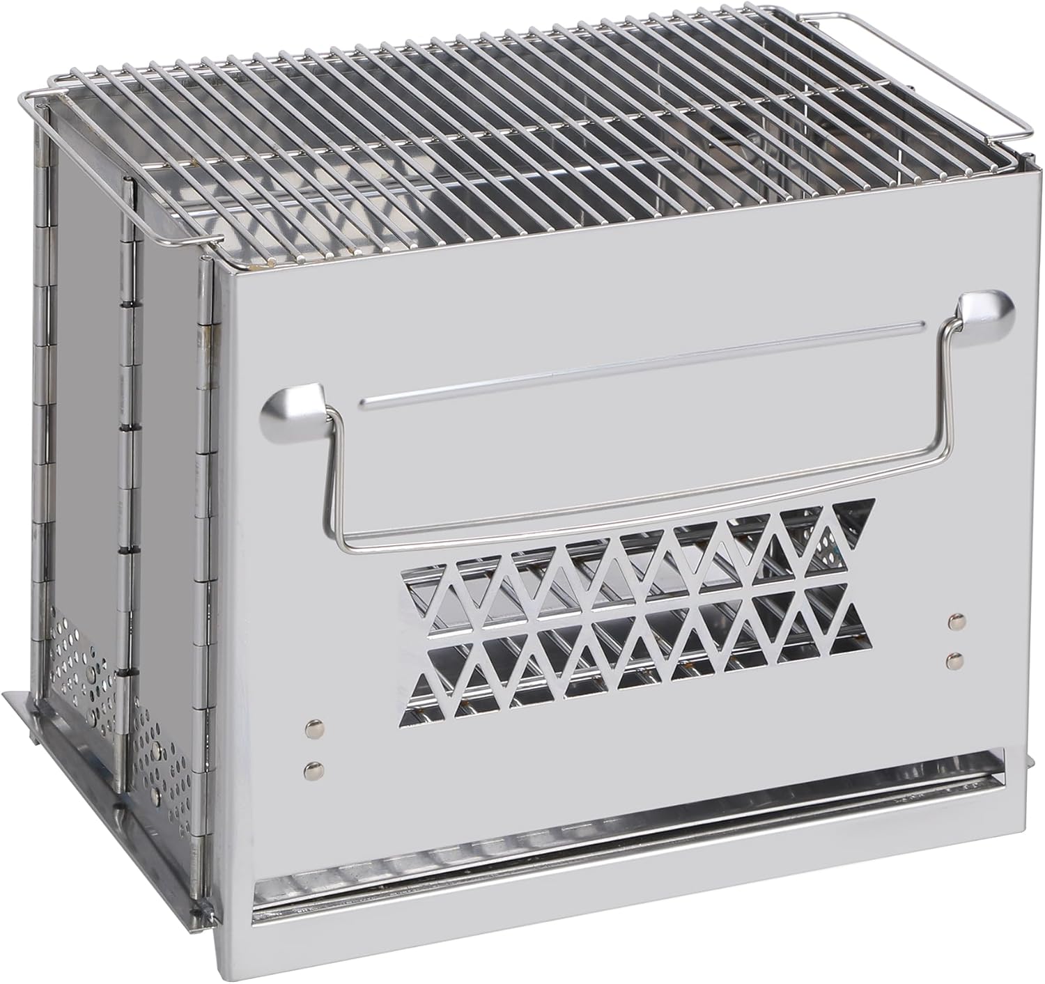 Wood Burning Folding Camp Stove Stainless Steel Grill, Rectangle Style Portable Collapsible Backpacking Stove Survival for Hiking Outdoor Tent Camping Picnic BBQ, Large