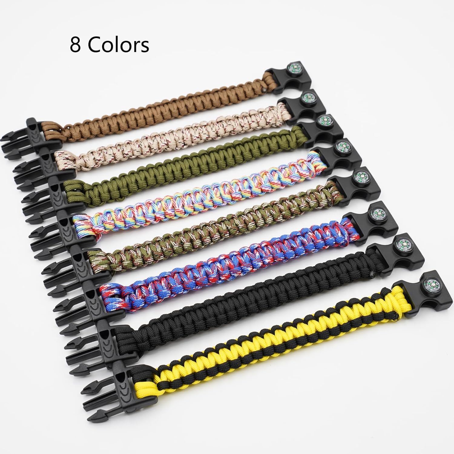 8 Pack Emergency Survival Bracelet with Whistle and Compass,Survival Kit,Wildness Emergency Survival Kit for Camping,Outdoor Travel, Hiking - Image 2