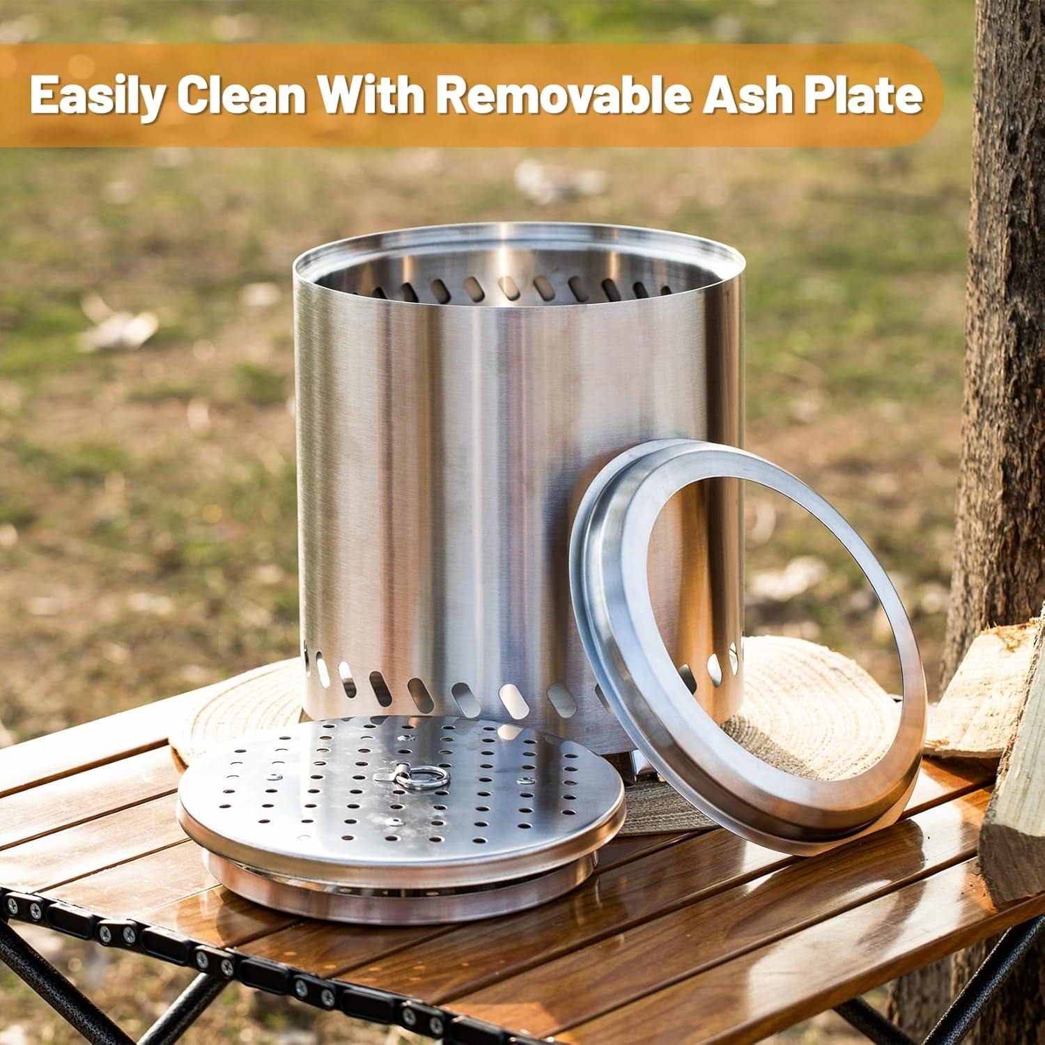 Table Top Firepit 8.66 Inch - Tabletop Fire Pit Camping Stove 304 Stainless Steel Pellet Patio Heater Portable Smokeless Fire Pit 8.66"x10.24" Silver - Image 2