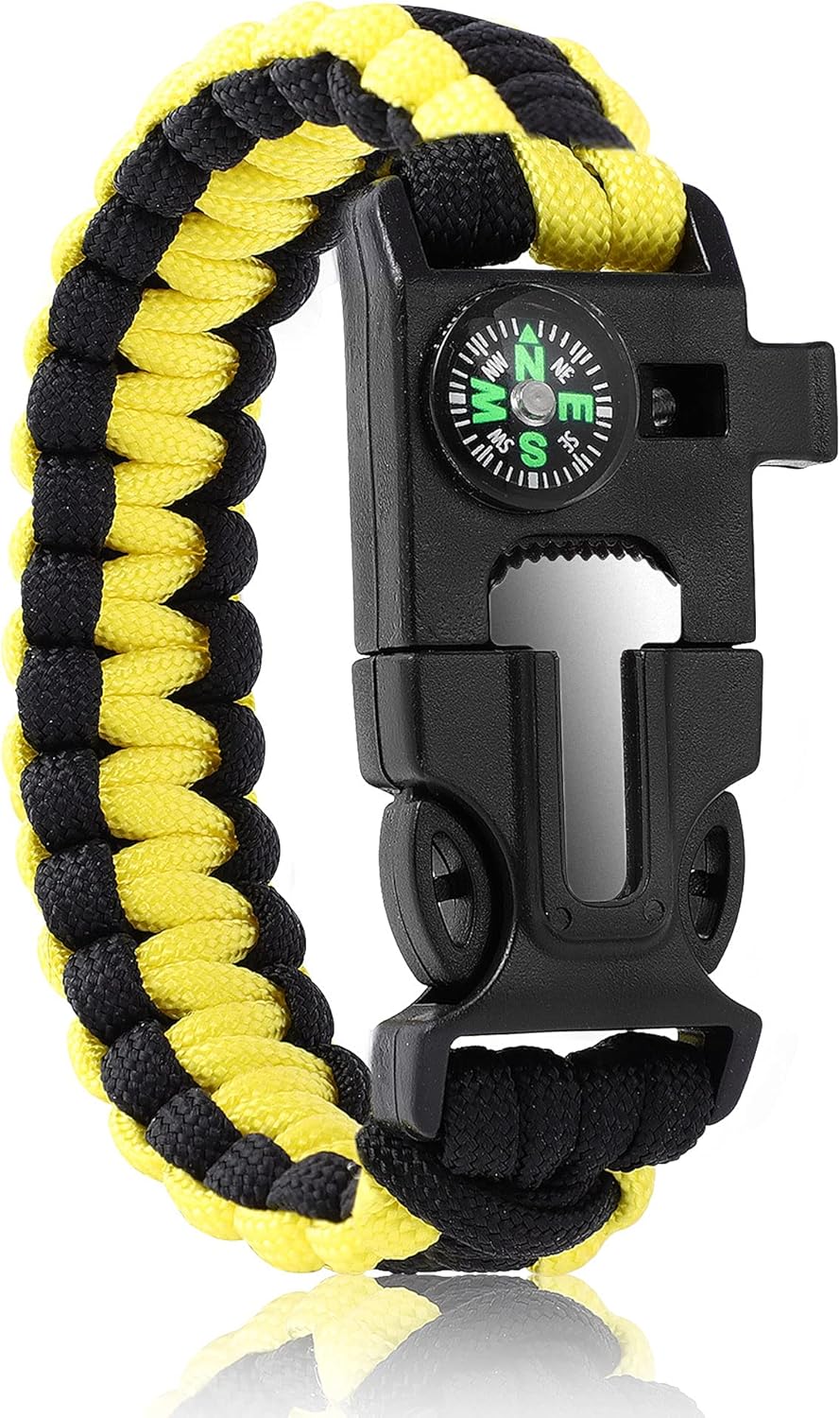 Bracelets,Survival Bracelets for Men Tactical 5-in-1 Camping Gear Kits,with 12-ft Detachable Parachute Rope,Fire Starter,Embedded Compass,Whistle&Emergency Multitools
